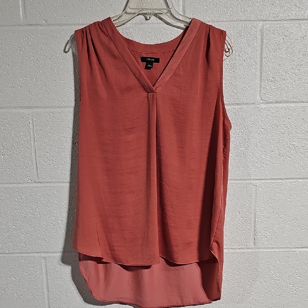 Alfani Salmon Blouse, High-Low Hem, Large, Satin Look Perfect Fall Color